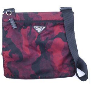 Prada Nylon Shoulder Back Mini Bag Red Black Silver